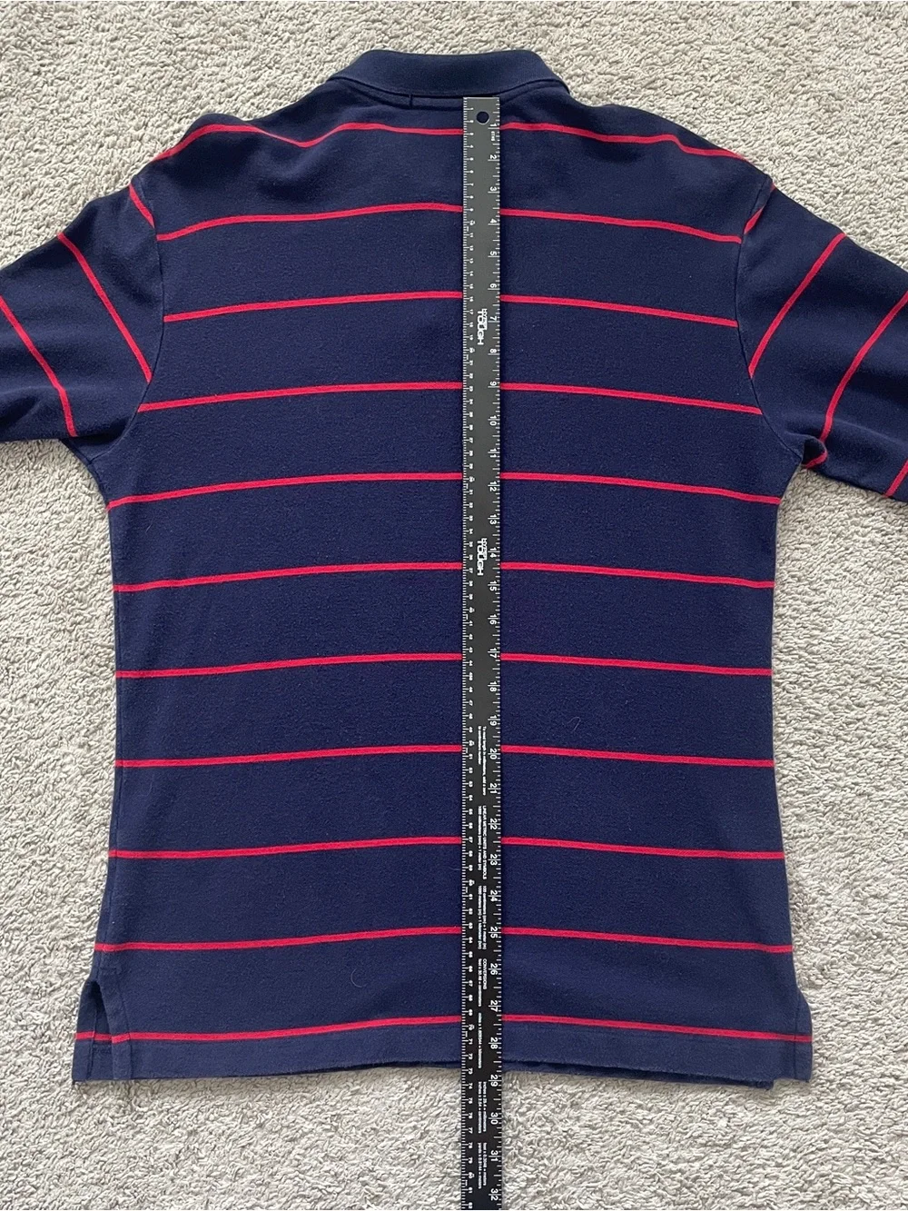 Vintage Lauren Ralph Lauren Navy Polo with Thin Red Stripes Medium